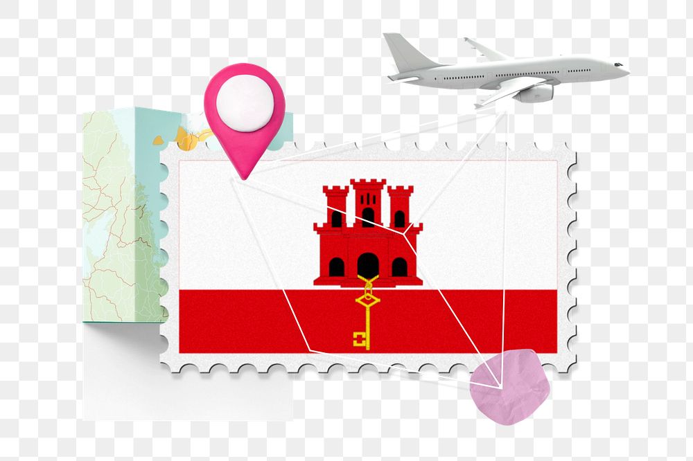 PNG element Gibraltar travel, stamp tourism collage illustration, editable design