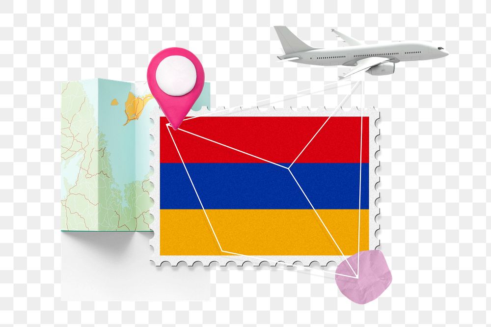 PNG element Armenia travel, stamp tourism collage illustration, editable design