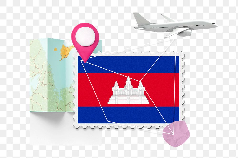 PNG element Cambodia travel, stamp tourism collage illustration, editable design