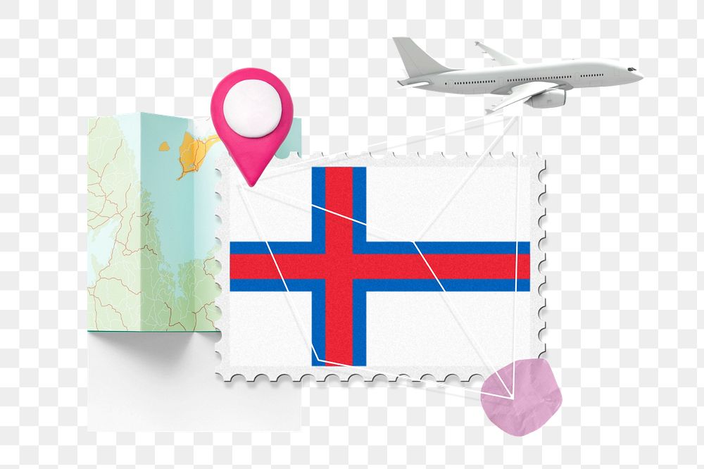 PNG element Faroe islands travel, stamp tourism collage illustration, editable design