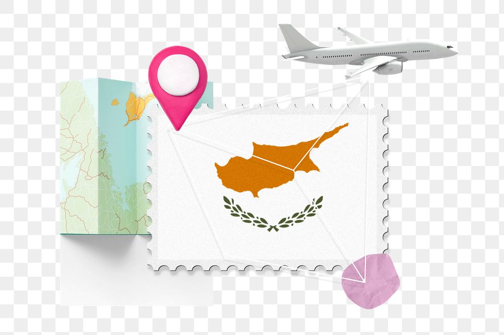 PNG element Cyprus travel, stamp tourism collage illustration, editable design