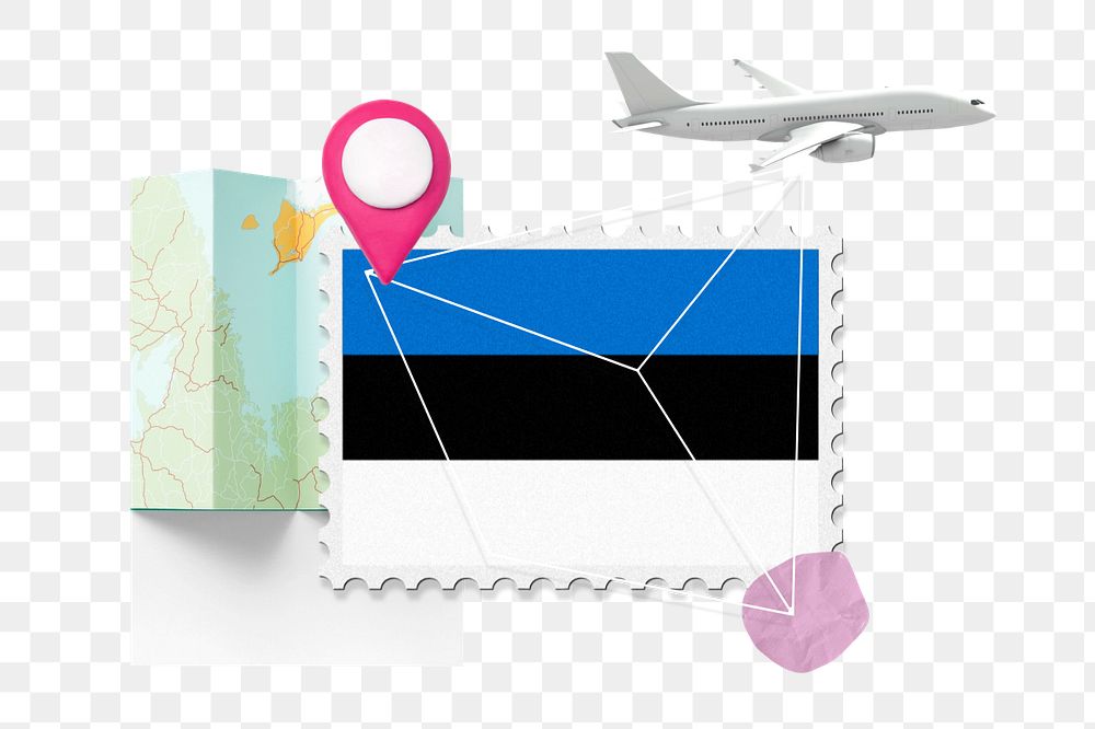 PNG element Estonia travel, stamp tourism collage illustration, editable design