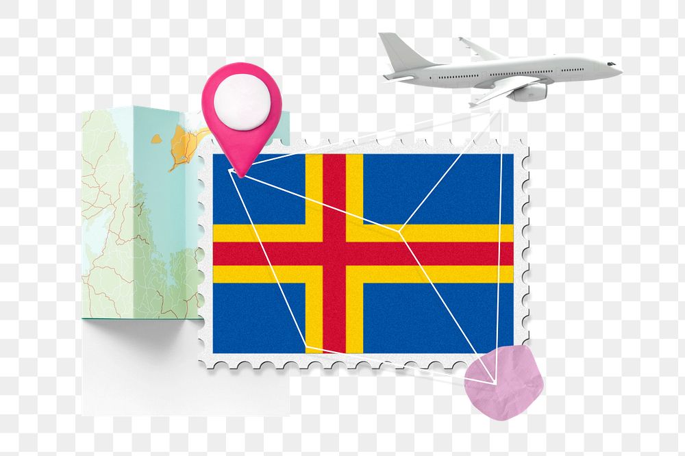 PNG element åland travel, stamp tourism collage illustration, editable design