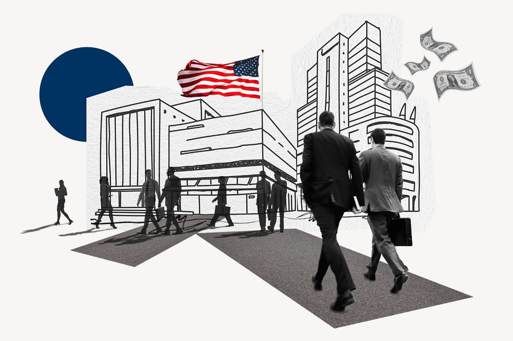 American corporate, business line art collage, editable design