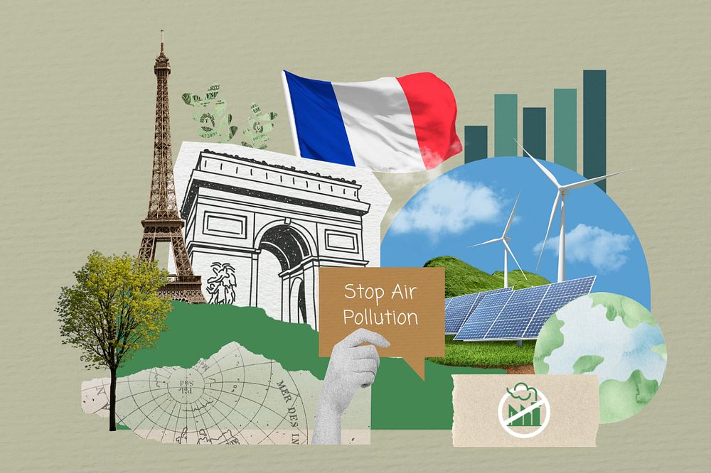 Stop air pollution, French, environment collage, editable design