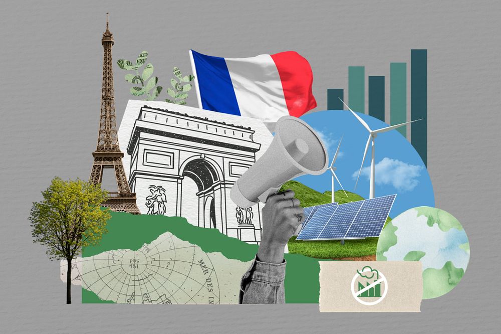 French climate protest, environment collage, editable design