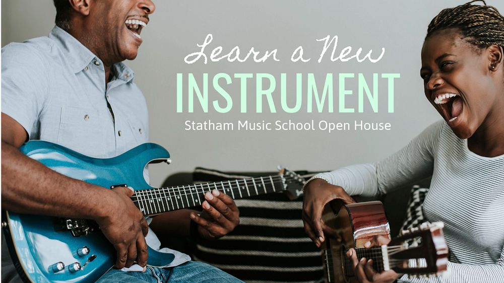 Music instrument blog banner template, editable text