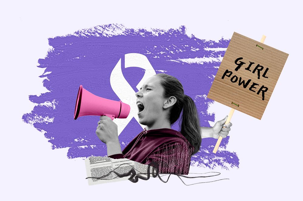 Girl power protest activism photo collage, editable design