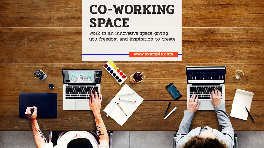 Co-working space  blog banner template, editable text