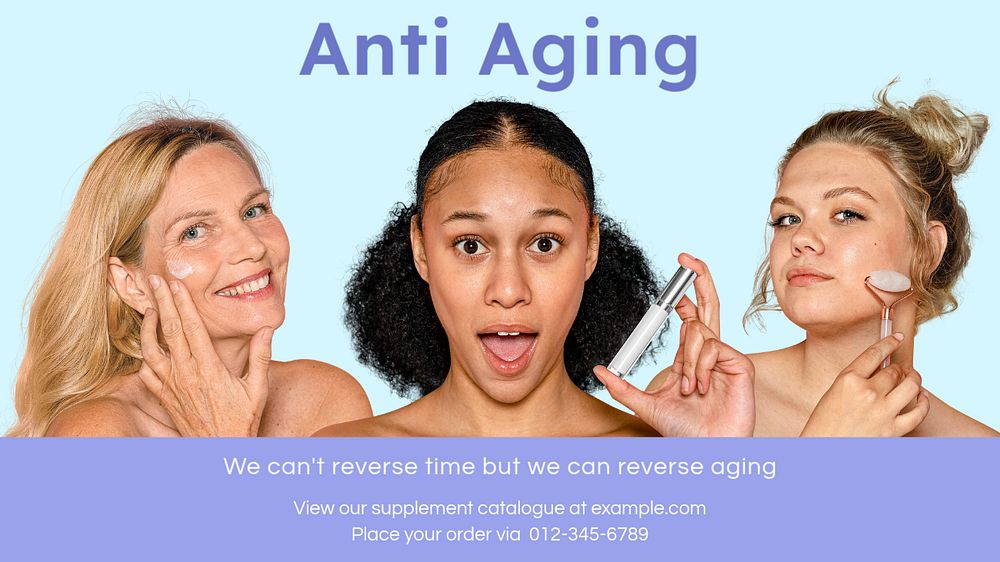 Anti aging blog banner template, editable text