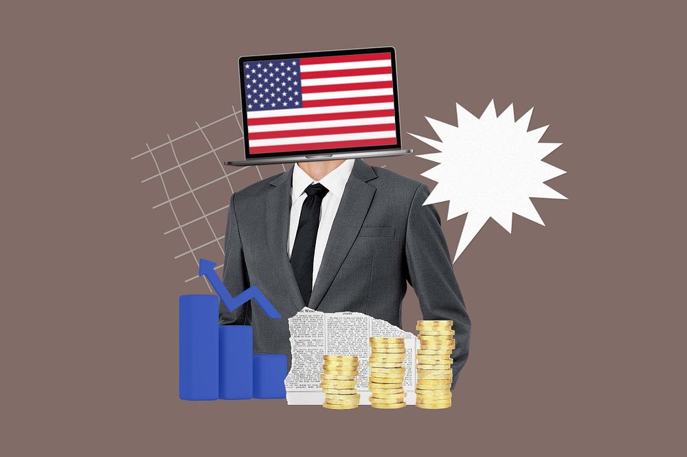 American economy, global trading collage, editable design