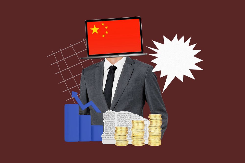 Chinese economy, global trading collage, editable design