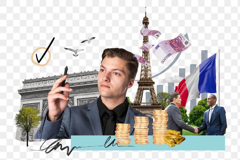 PNG element France investment, money finance collage, editable design