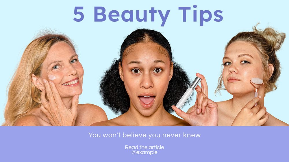 Beauty tips blog banner template, editable text