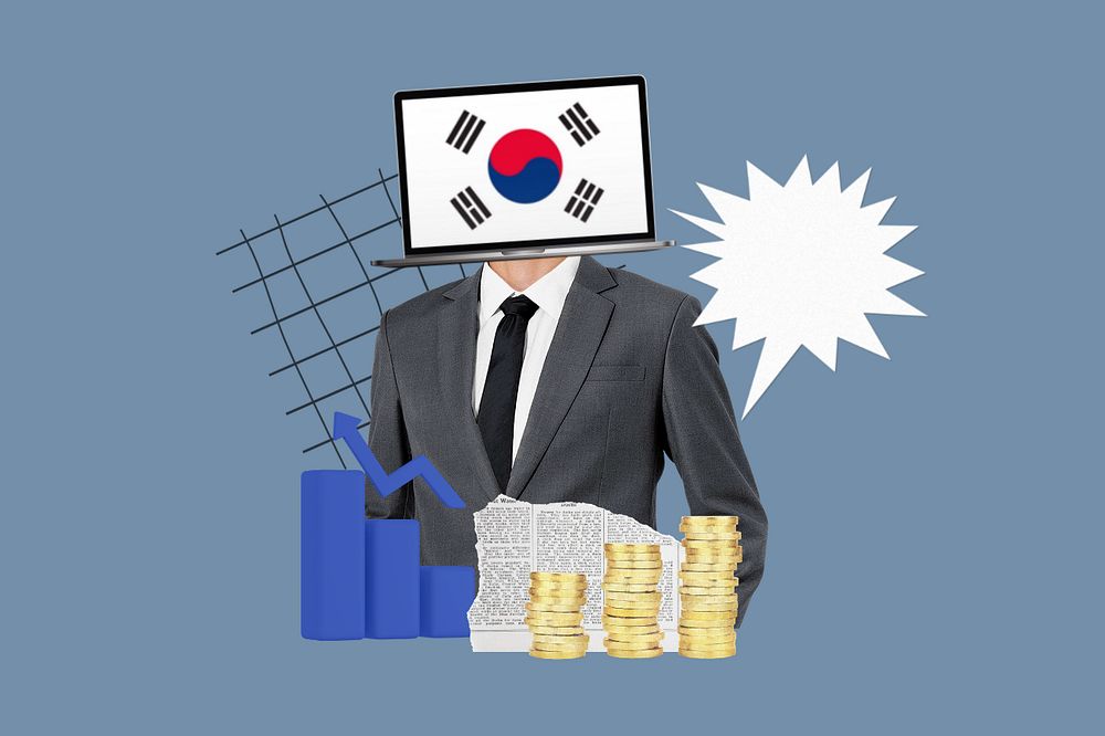 South Korean economy, global trading collage, editable design