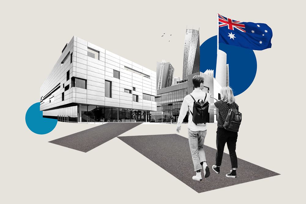 Study in Australia, education photo collage, editable design