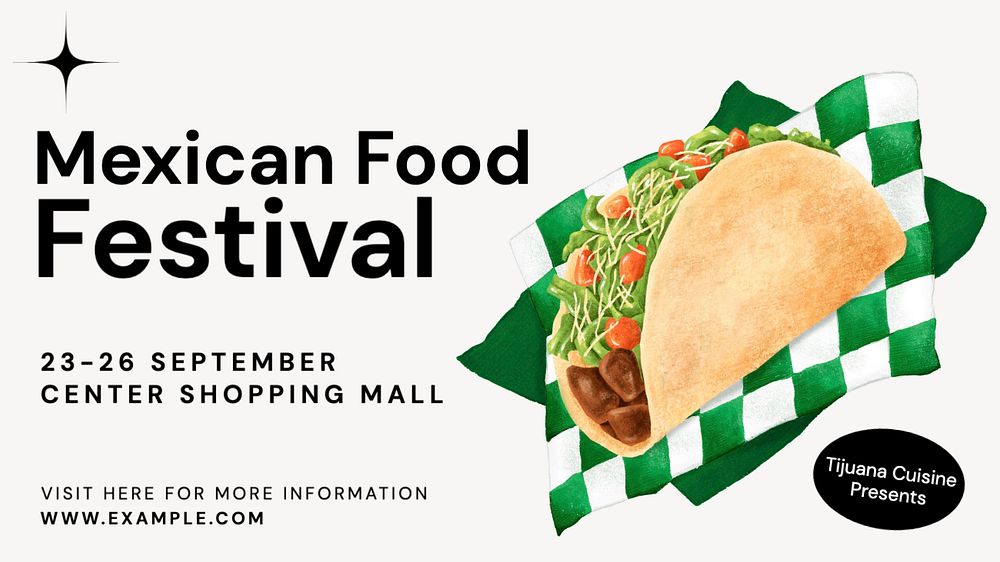 Mexican food festival blog banner template, editable text