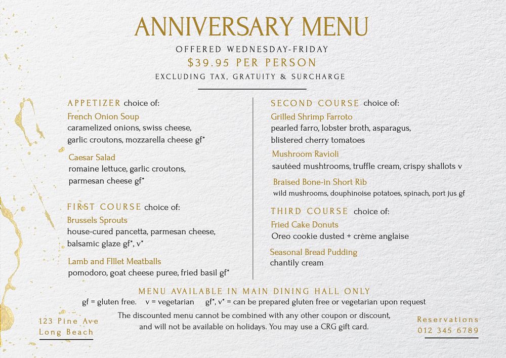 Anniversary menu template, editable text and design