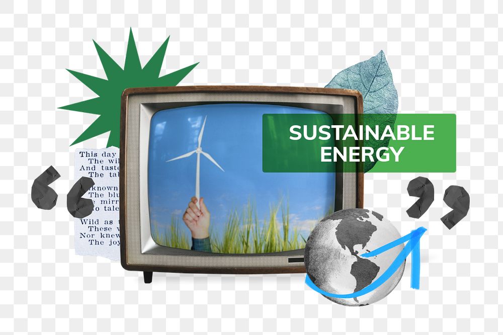 PNG element sustainable energy news, environment collage, editable design