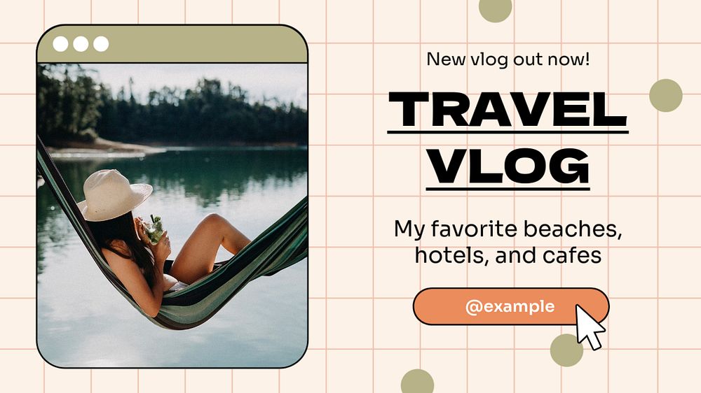 Travel vlog blog banner template, editable text