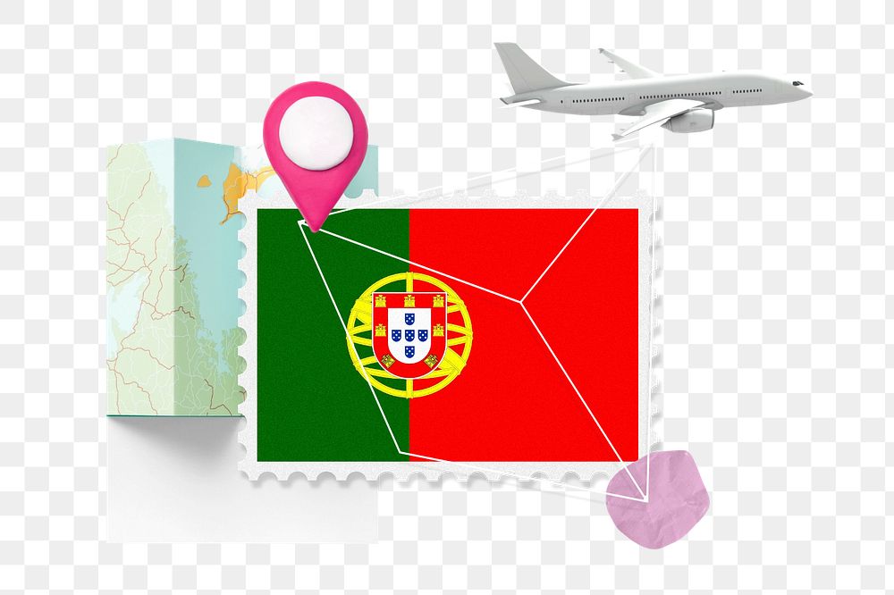 PNG element Portugal travel, stamp tourism collage illustration, editable design