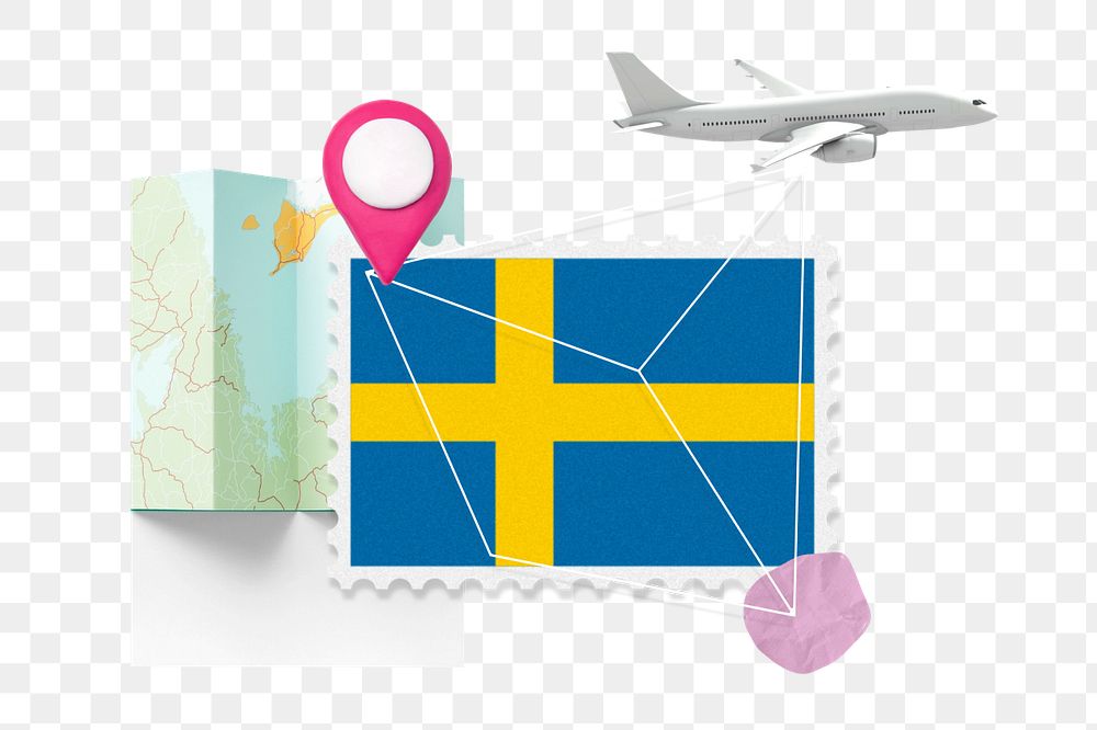 PNG element Sweden travel, stamp tourism collage illustration, editable design