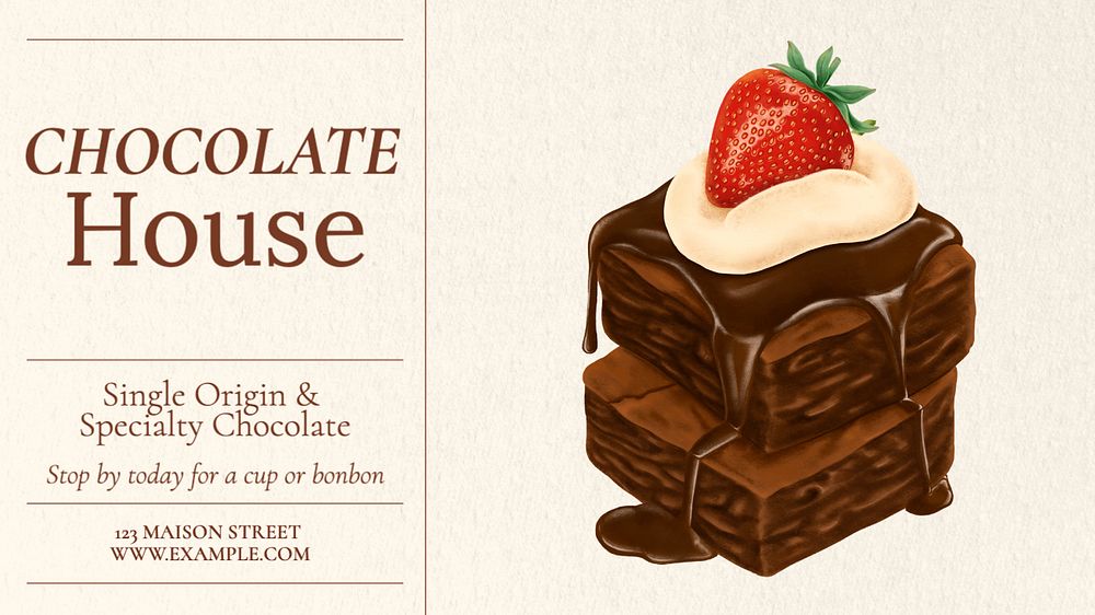 Chocolate shop blog banner template, editable text