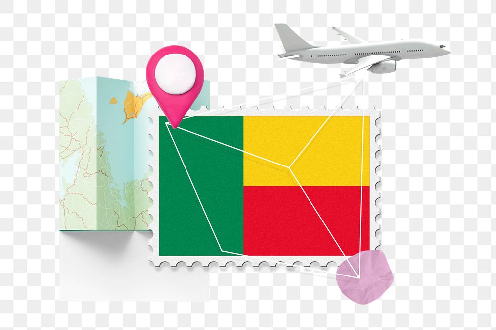 PNG element Benin travel, stamp tourism collage illustration, editable design