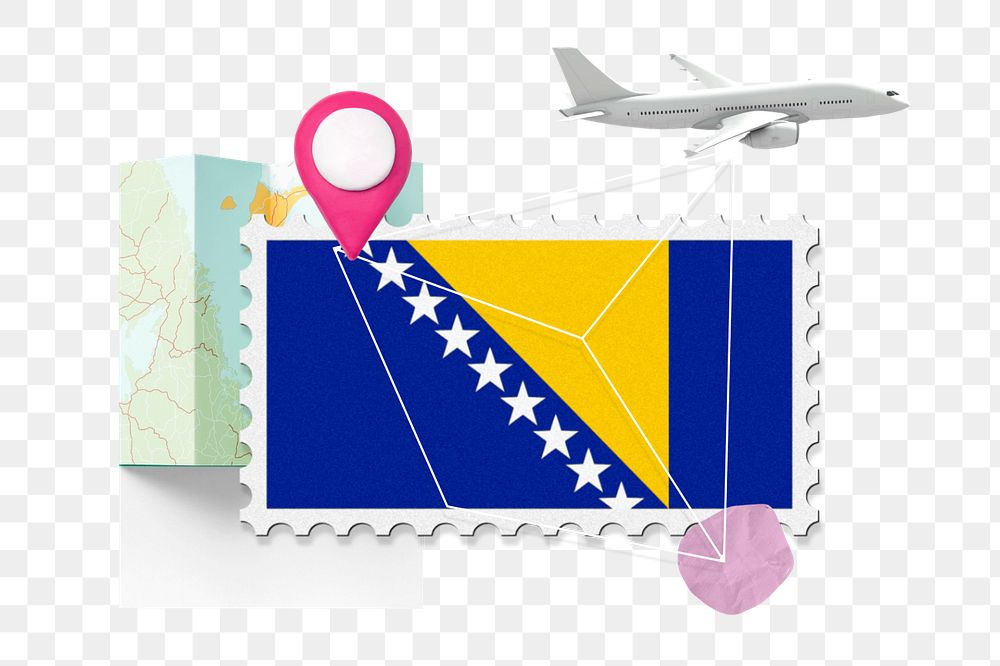 PNG element Bosnia travel, stamp tourism collage illustration, editable design