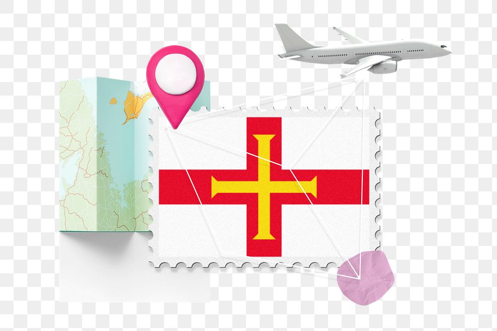 PNG element Guernsey travel, stamp tourism collage illustration, editable design