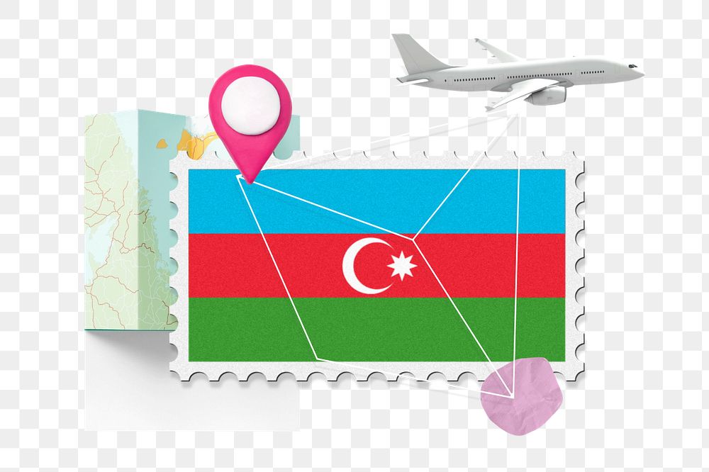 PNG element Azerbaijan travel, stamp tourism collage illustration, editable design