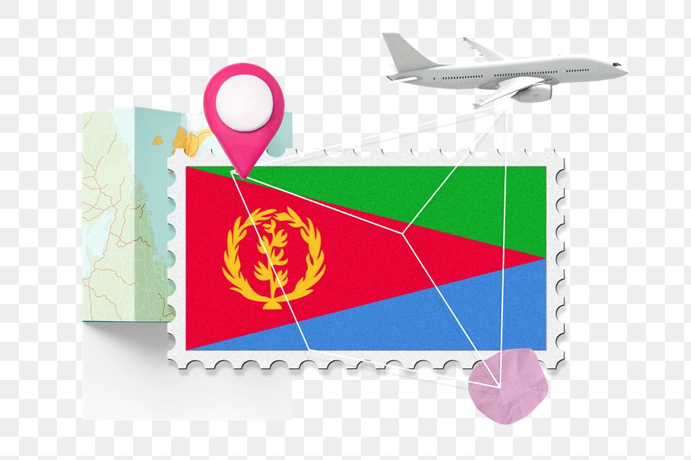 PNG element Eritrea travel, stamp tourism collage illustration, editable design