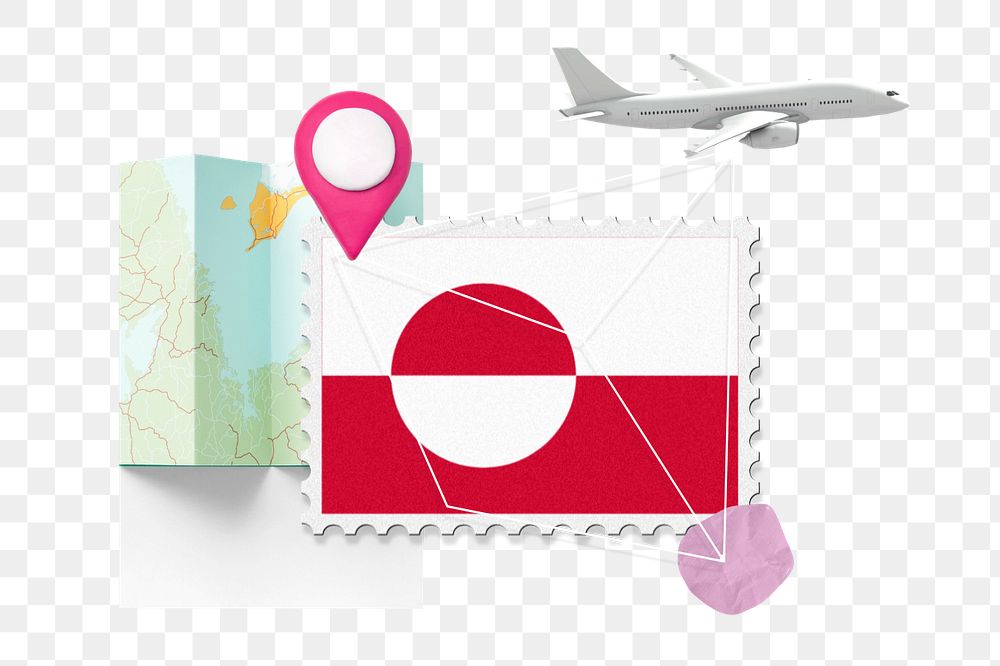 PNG element Greenland travel, stamp tourism collage illustration, editable design