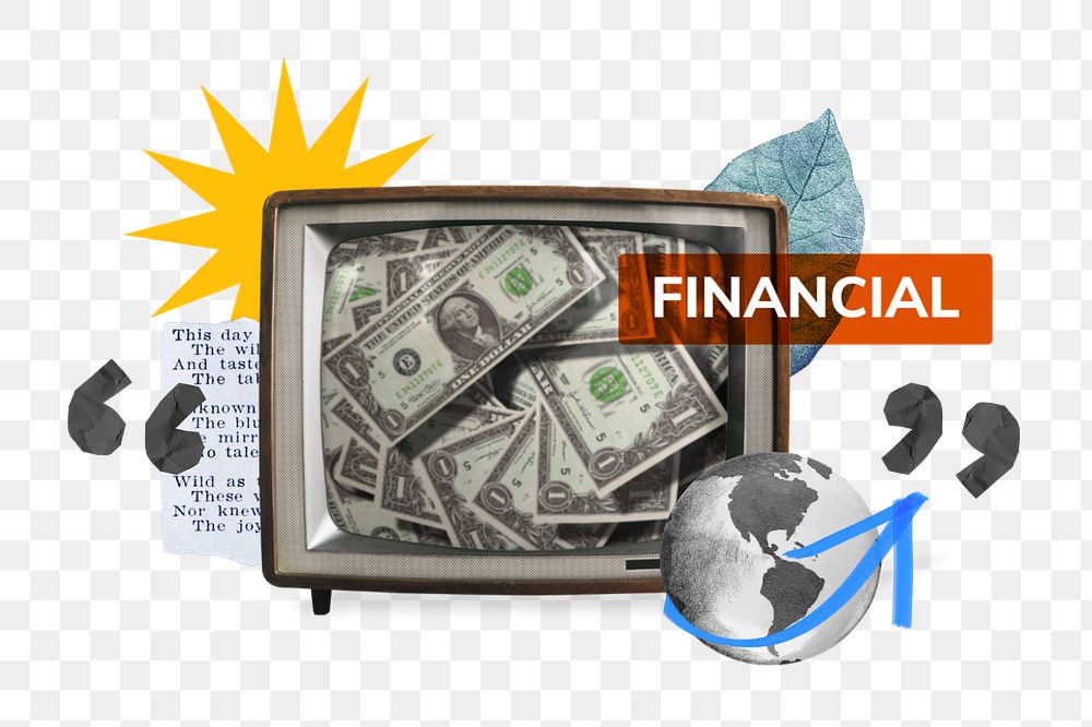 PNG element financial news, money collage, editable design