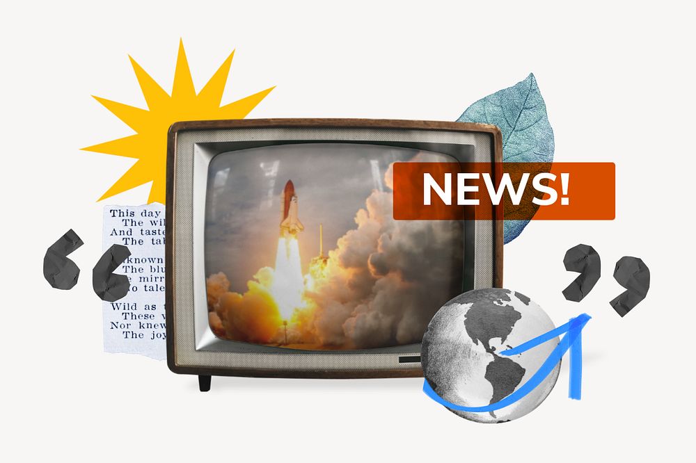 Report, TV news collage illustration, editable design