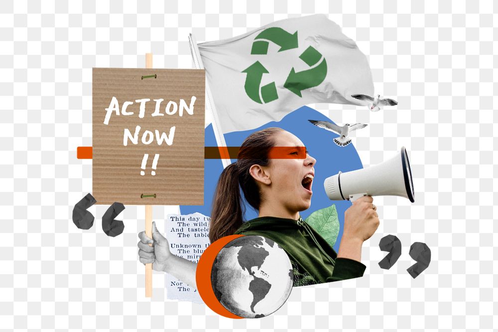 Action now, environment activism collage art, editable design