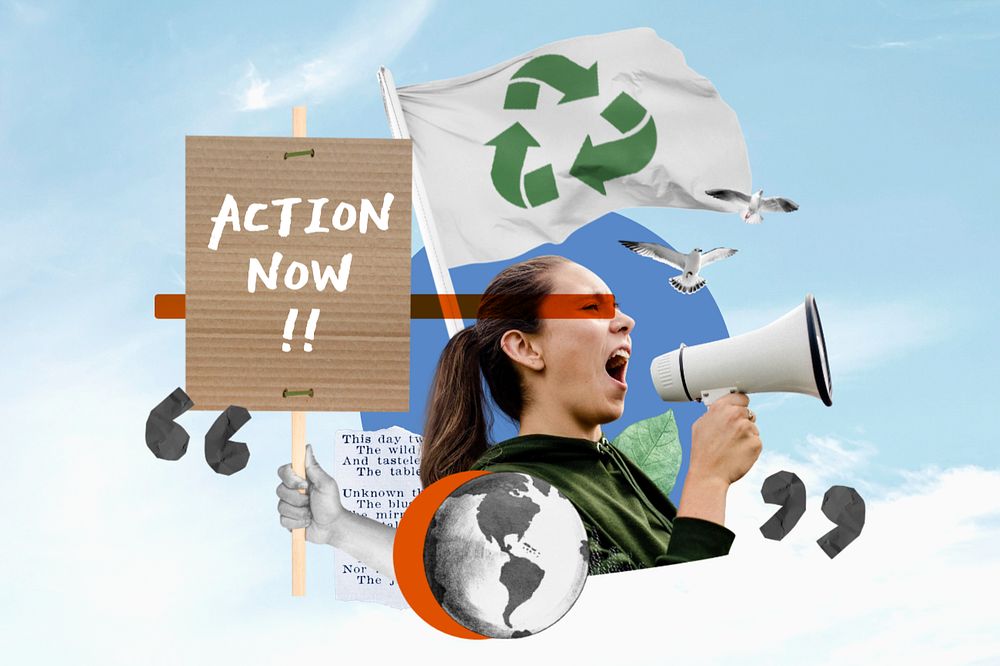 Action now, environment activism collage art, editable design