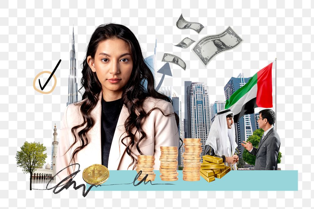 PNG element UAE investment, money finance collage, editable design