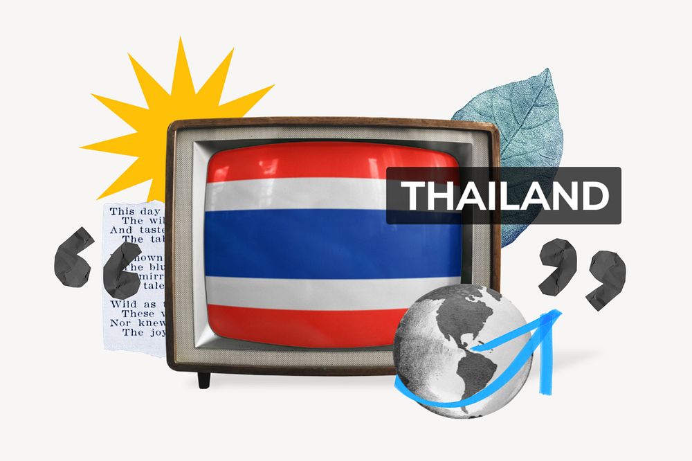 Thailand, TV news collage illustration, editable design