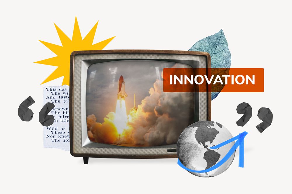 Innovation, TV news collage illustration, editable design