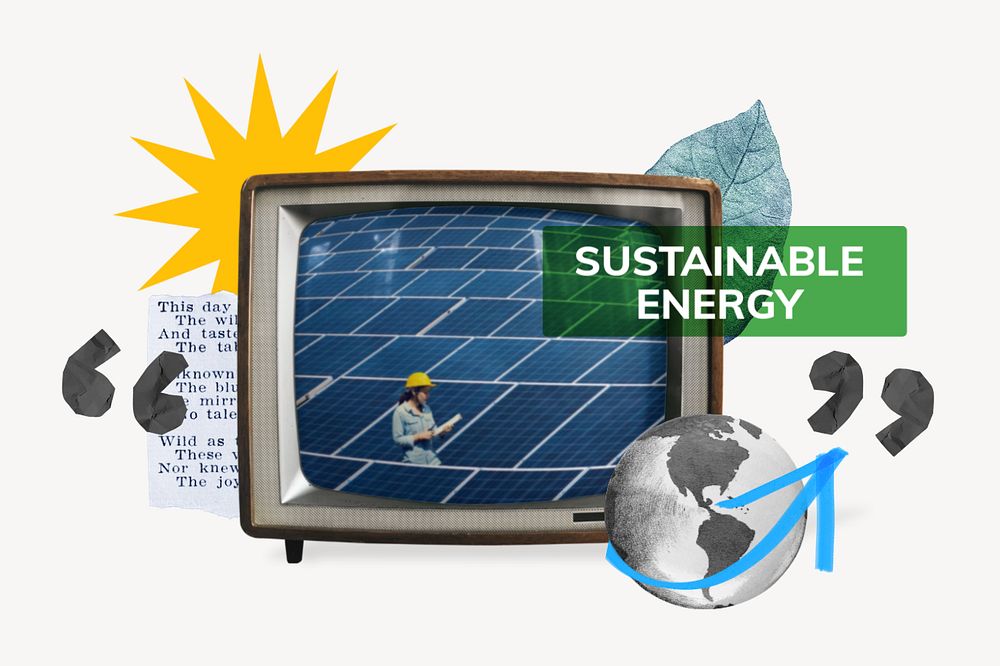 Sustainable energy news, environment collage, editable design