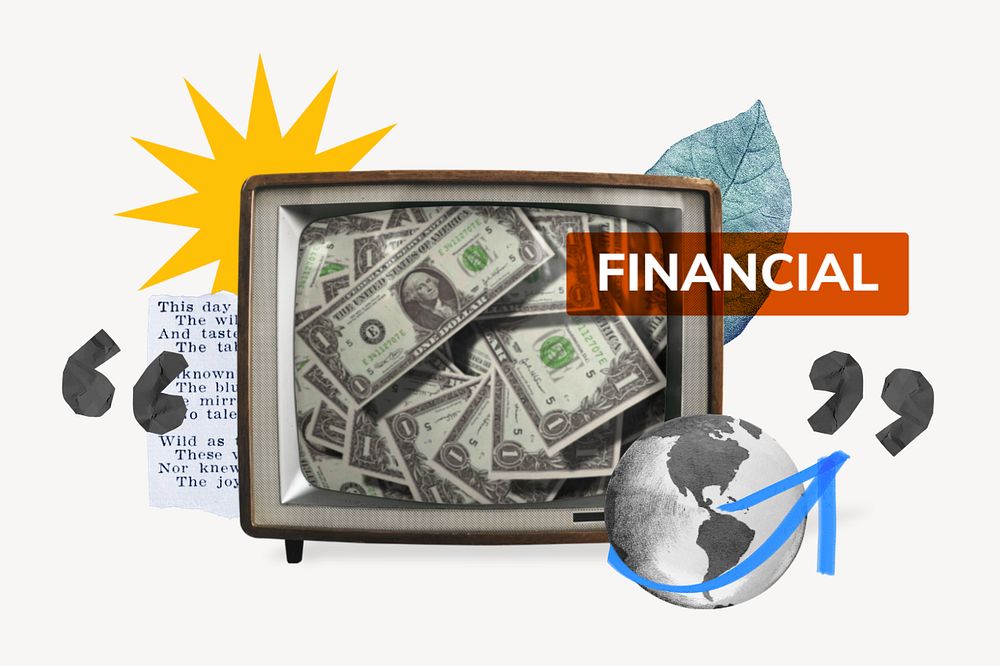 Financial, TV news, money collage, editable design