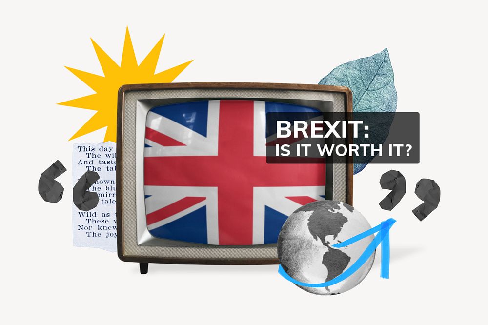 Brexit, TV news collage illustration, editable design