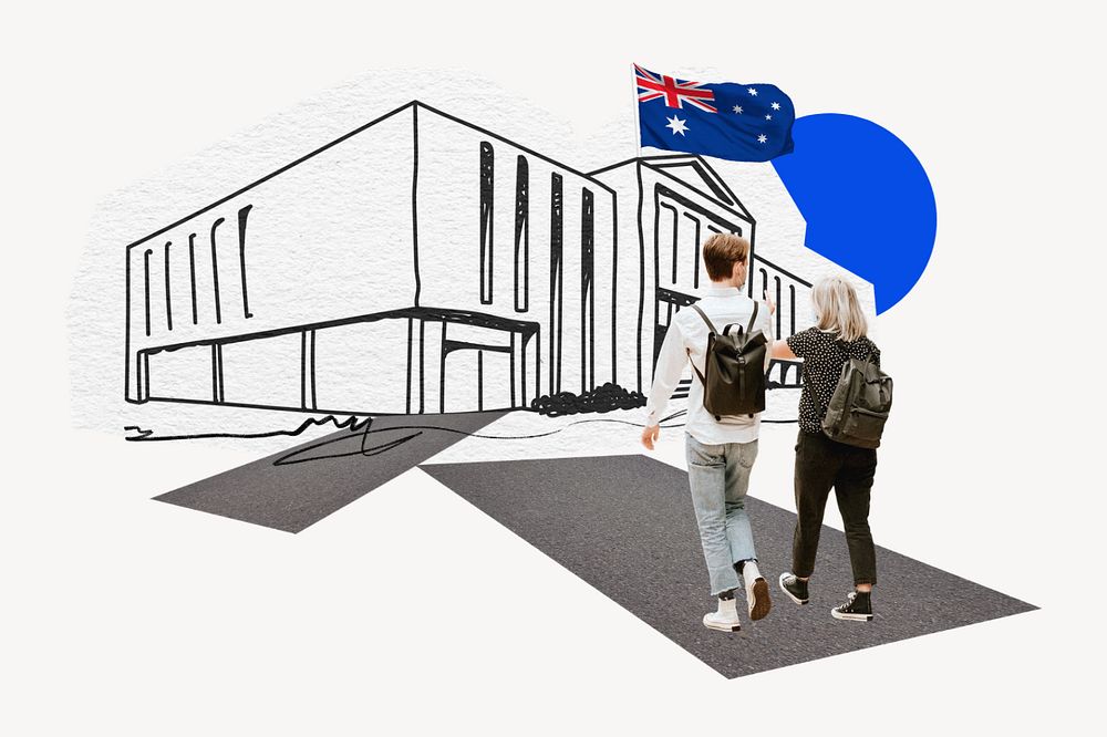 Study in Australia, education line art collage, editable design