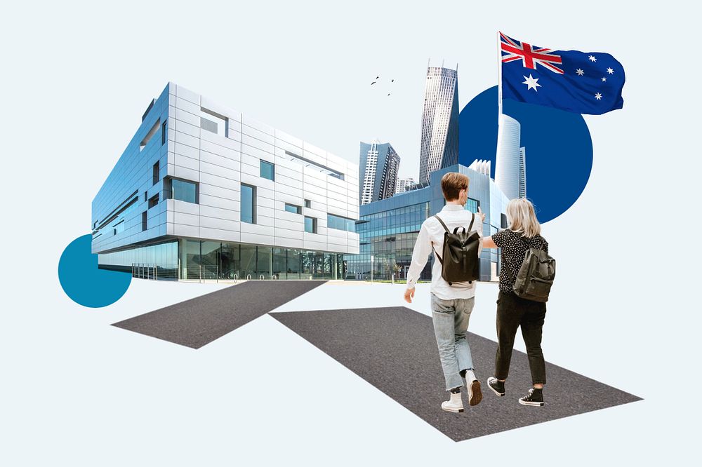 Study in Australia, education photo collage, editable design