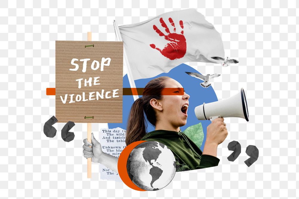 Stop the violence, woman protesting remix, editable design