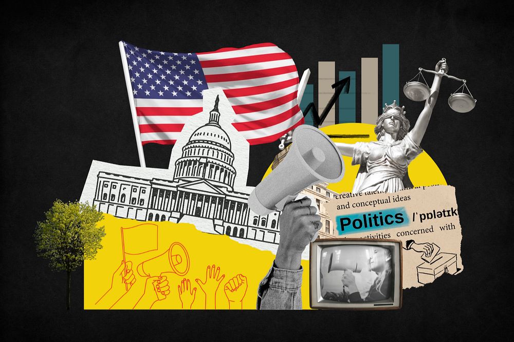 American politics, social issues paper collage, editable design