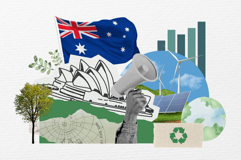 Australian climate protest, environment collage, editable design