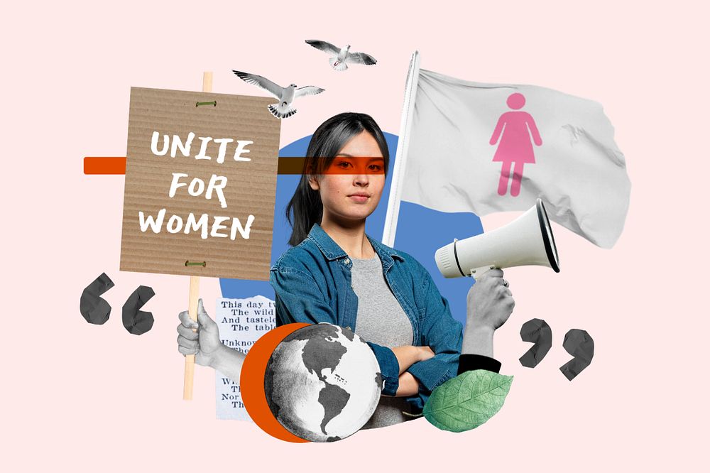 Unite for women, equal rights protest remix, editable design