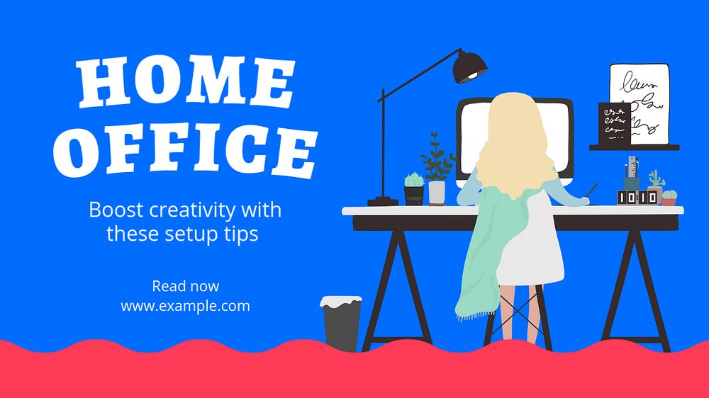 Home office  blog banner template, editable text